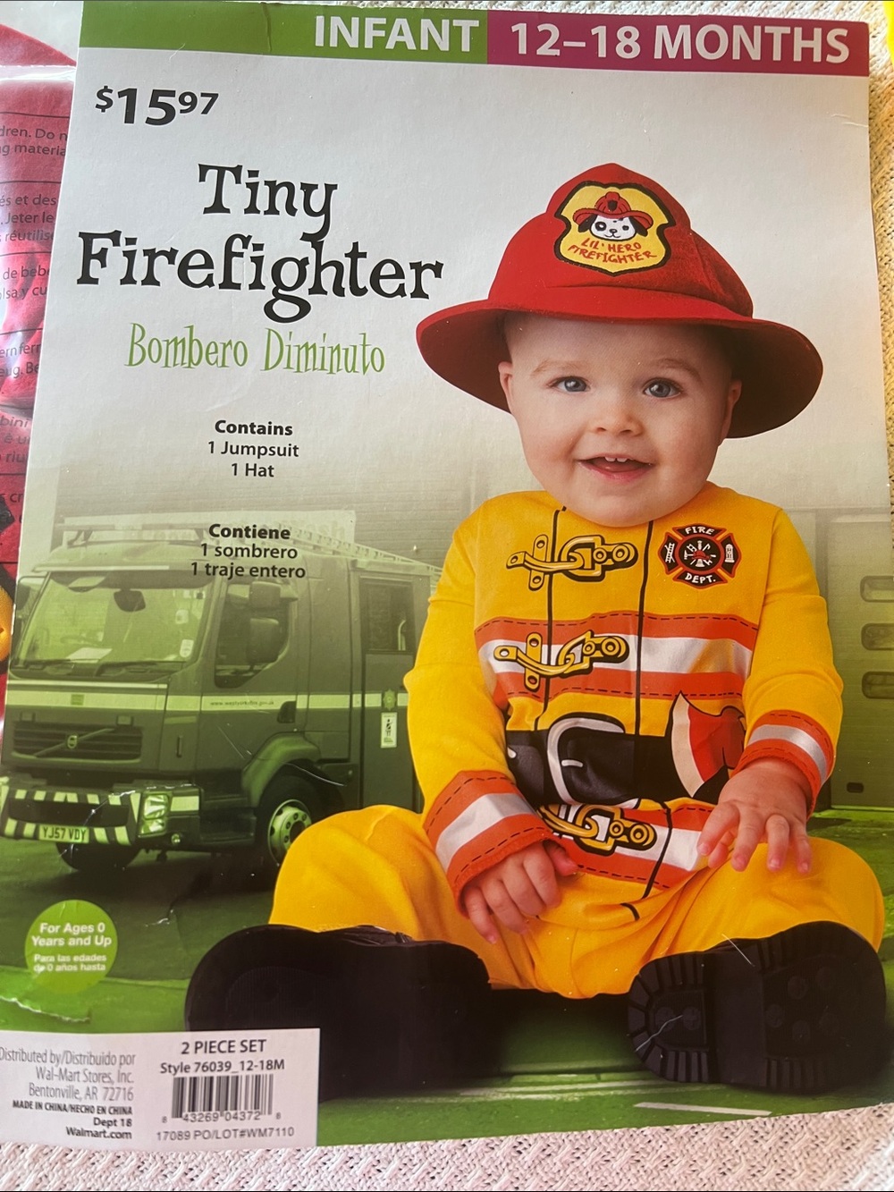 Tiny Firefighter Infant Costume Set - Yellow & Red